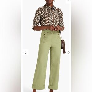 Tory Burch Leopard Print Long Sleeve Cotton Blouse